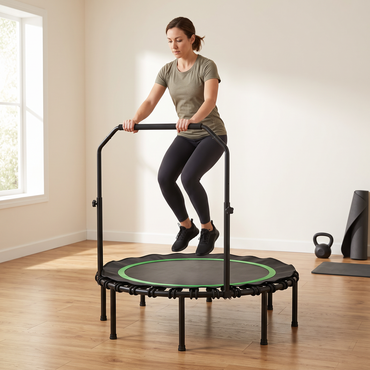 48” Foldable Fitness Trampoline with Adjustable Handle Bar