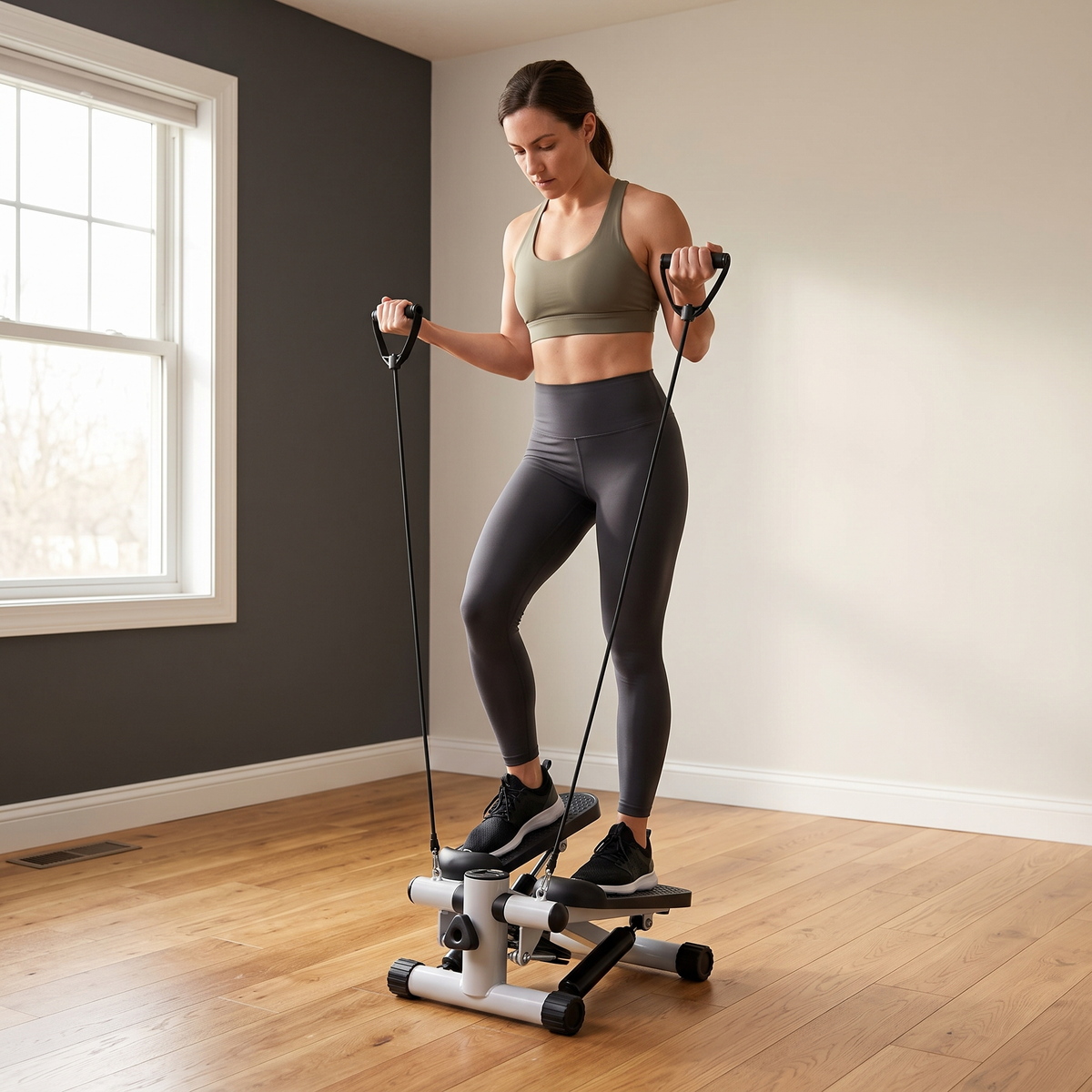Compact Fitness Stepper with Resistance Bands