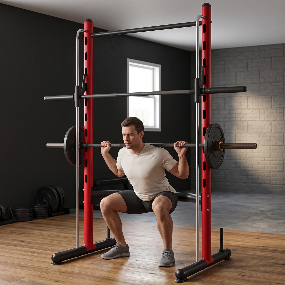 Adjustable Half Rack with Pull-Up Bar & Barbell Supports