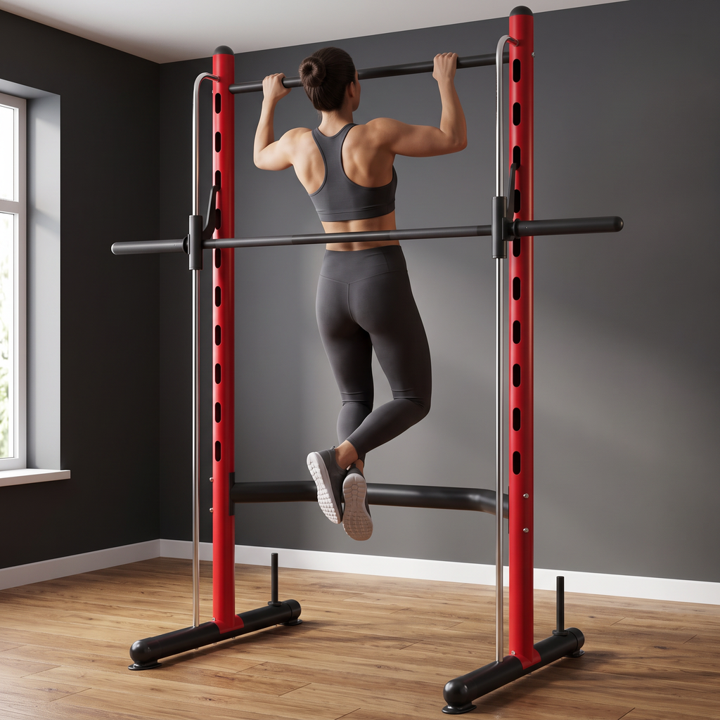 Adjustable Half Rack with Pull-Up Bar & Barbell Supports