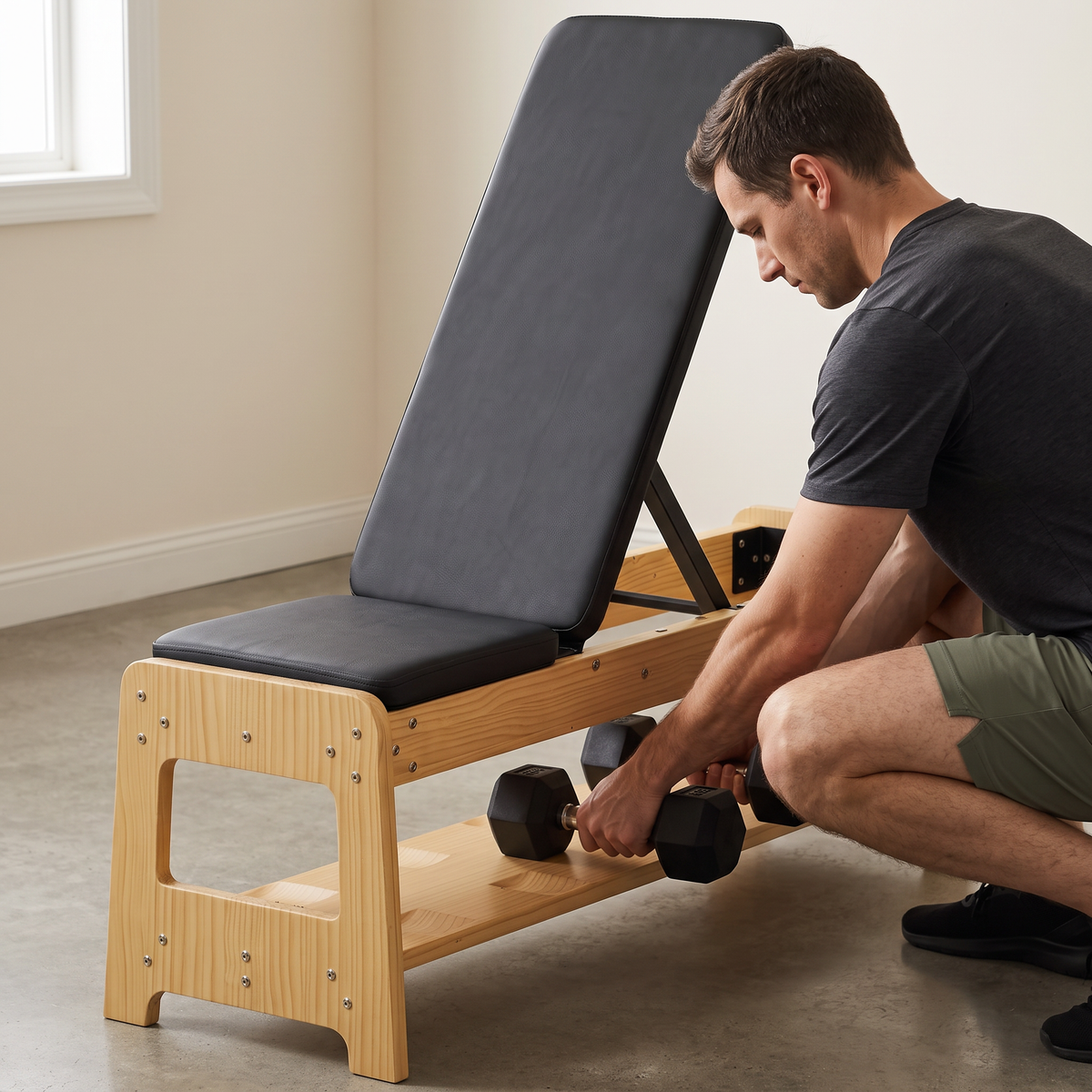 Adjustable Weight Bench with Built-In Dumbbell Storage Rack