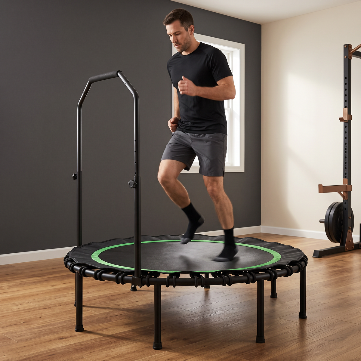 48” Foldable Fitness Trampoline with Adjustable Handle Bar