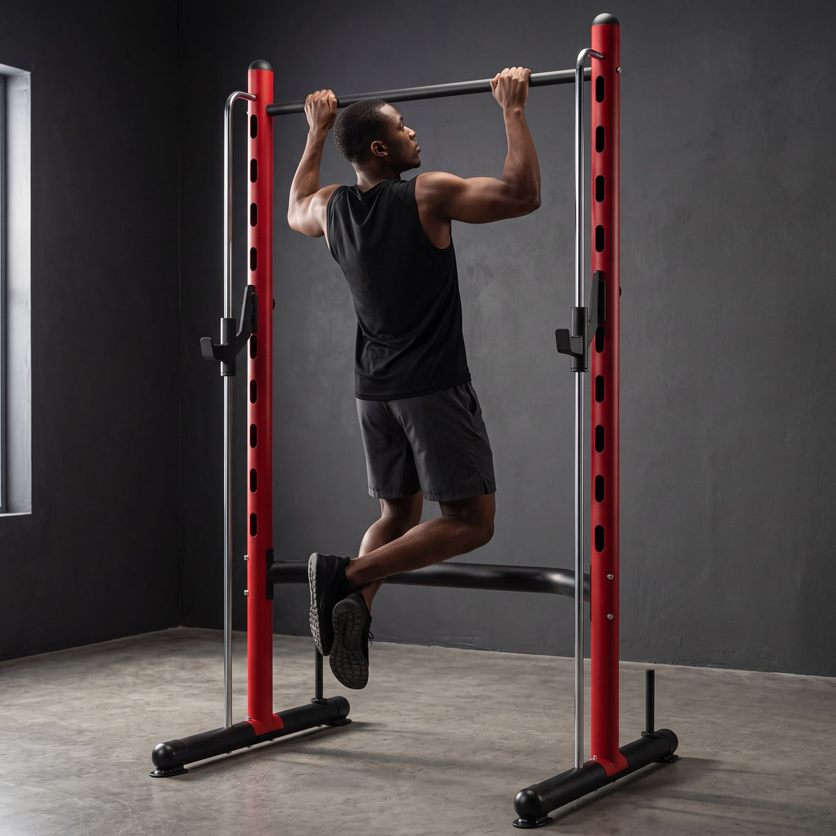 Adjustable Half Rack with Pull-Up Bar & Barbell Supports